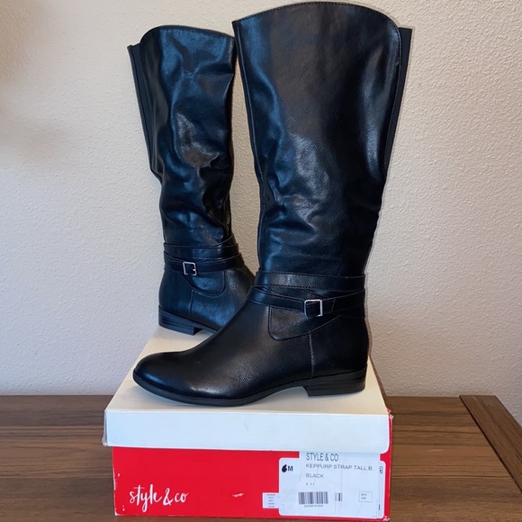STYLE & CO “Keppur” Black Vegan Leather Tall Knee High Slouchy Riding Boots 6M - Picture 15 of 15